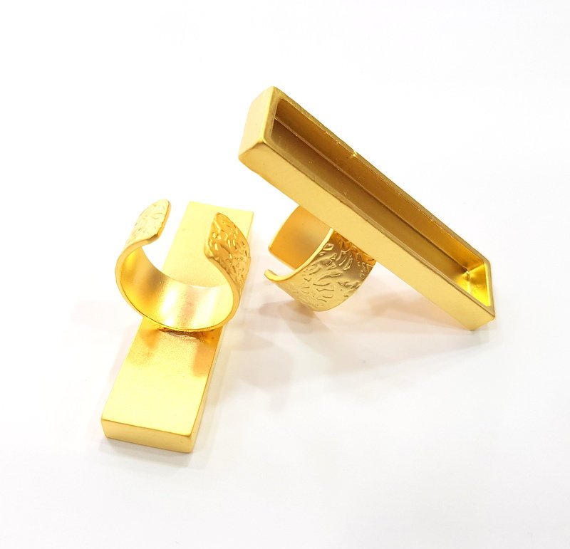Gold Ring Base Blank Setting Cabochon Base inlay Ring Backs Mounting Adjustable Ring Base Bezel (50x10mm blank ) Gold Plated Metal G15819