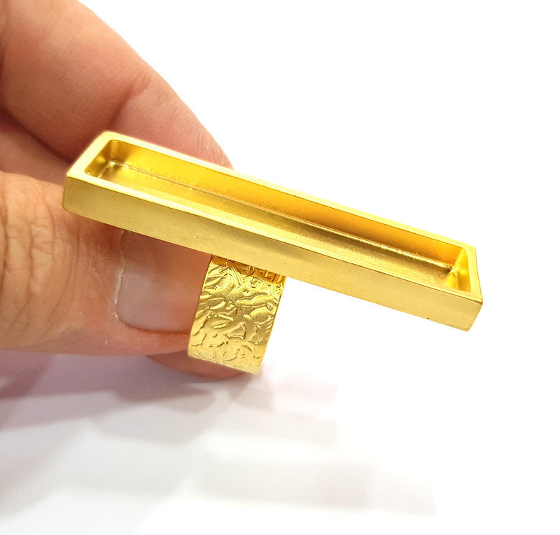 Gold Ring Base Blank Setting Cabochon Base inlay Ring Backs Mounting Adjustable Ring Base Bezel (50x10mm blank ) Gold Plated Metal G15819