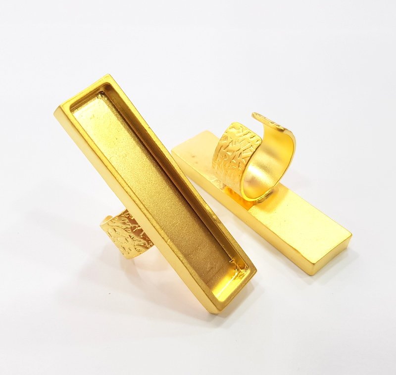 Gold Ring Base Blank Setting Cabochon Base inlay Ring Backs Mounting Adjustable Ring Base Bezel (50x10mm blank ) Gold Plated Metal G15819