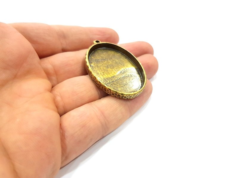 Hammered Base Resin Base Pendant Blank inlay Blank Mosaic Blank Bezel Setting Mountings Antique Bronze Plated Metal (40x30mm blank) G17627