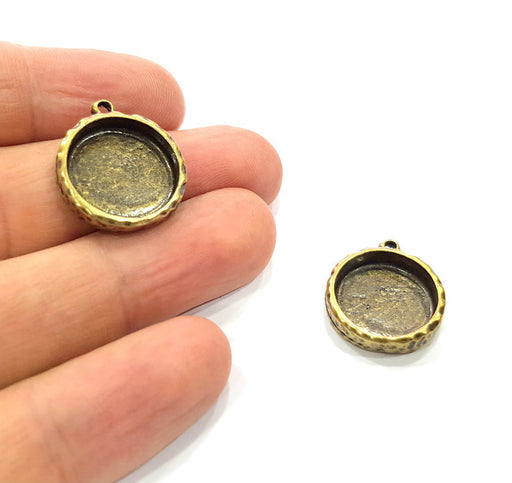 4 Hammered Base Resin Base Pendant Blank inlay Blank Mosaic Blank Bezel Setting Mountings Antique Bronze Plated Metal (16mm blank) G15824