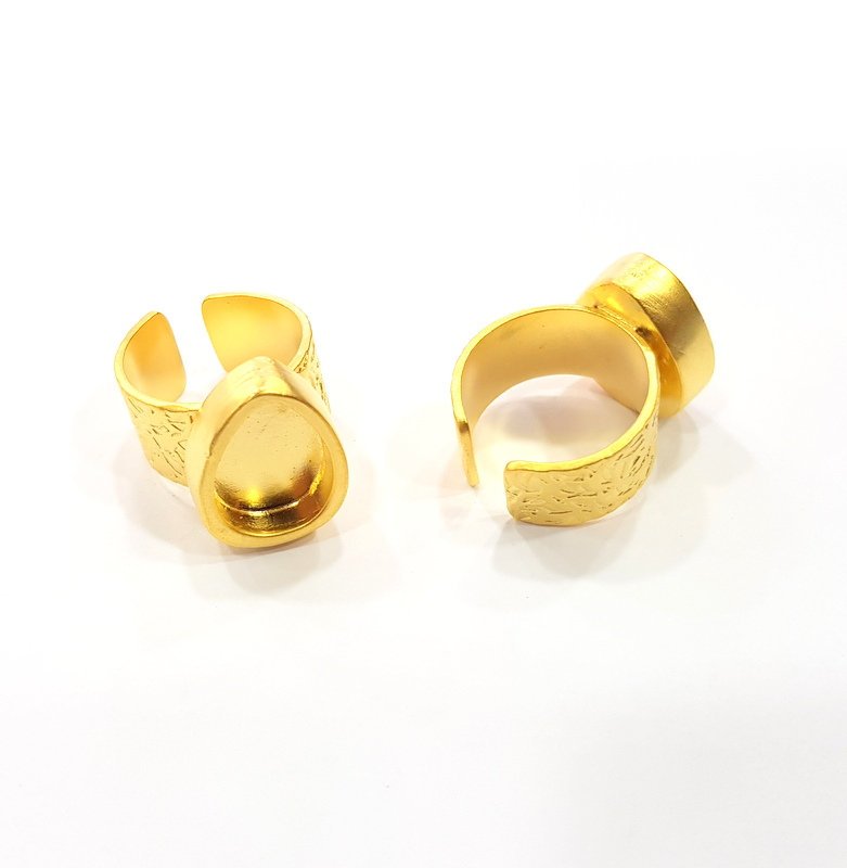 Gold Ring Base Blank Setting Cabochon Base inlay Ring Backs Mounting Adjustable Ring Base Bezel (14x10mm blank ) Gold Plated Metal G15825