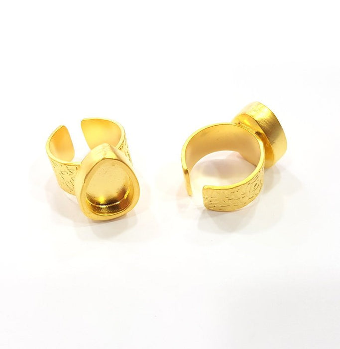 Gold Ring Base Blank Setting Cabochon Base inlay Ring Backs Mounting Adjustable Ring Base Bezel (14x10mm blank ) Gold Plated Metal G15825