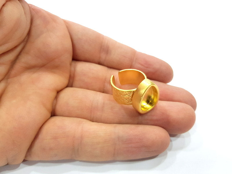 Gold Ring Base Blank Setting Cabochon Base inlay Ring Backs Mounting Adjustable Ring Base Bezel (14x10mm blank ) Gold Plated Metal G15825