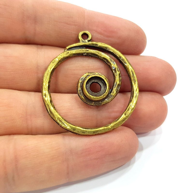 2 Spiral Charm Antique Bronze Charm Antique Bronze Plated Metal  (36mm) G15826