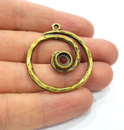 2 Spiral Charm Antique Bronze Charm Antique Bronze Plated Metal  (36mm) G15826