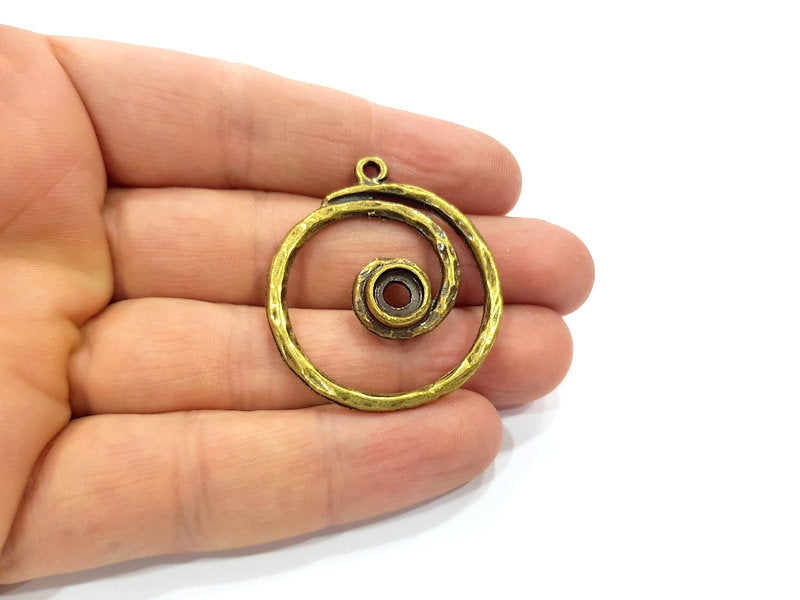 2 Spiral Charm Antique Bronze Charm Antique Bronze Plated Metal  (36mm) G15826