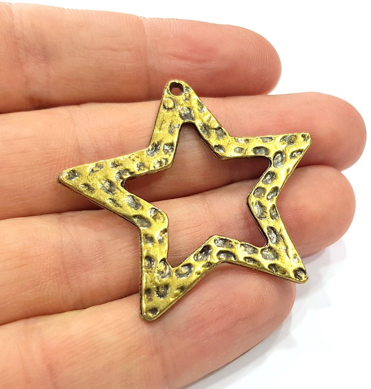 10 Hammered Star Charm Antique Bronze Charm Antique Bronze Plated Metal  (42mm) G15836