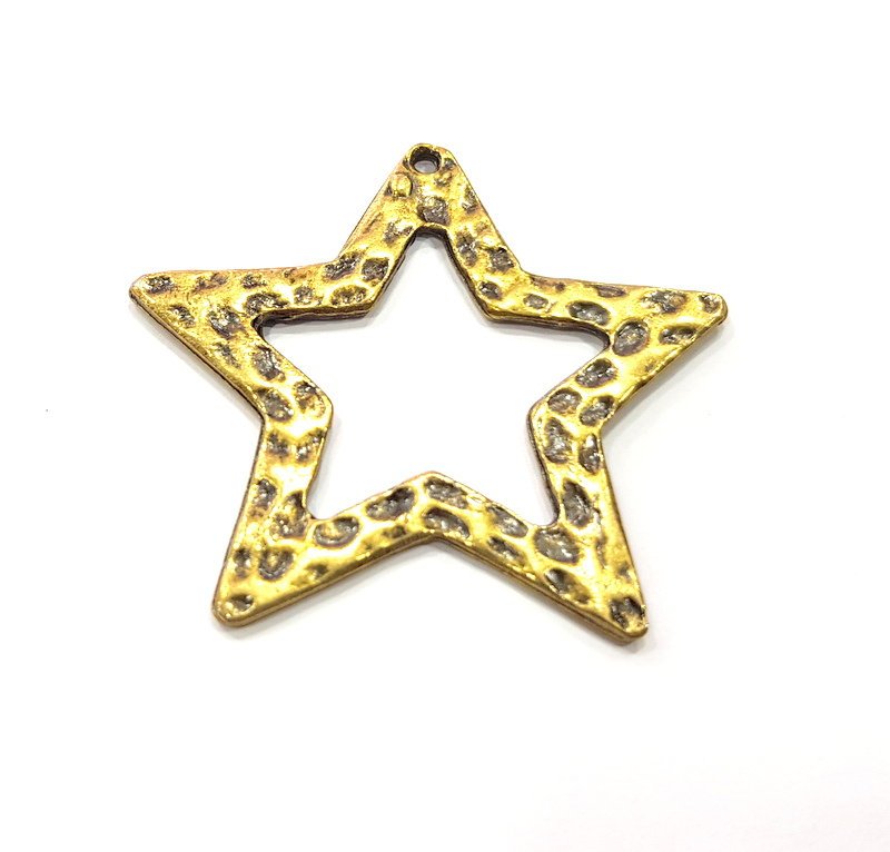 2 Hammered Star Charm Antique Bronze Charm Antique Bronze Plated Metal  (42mm) G15836