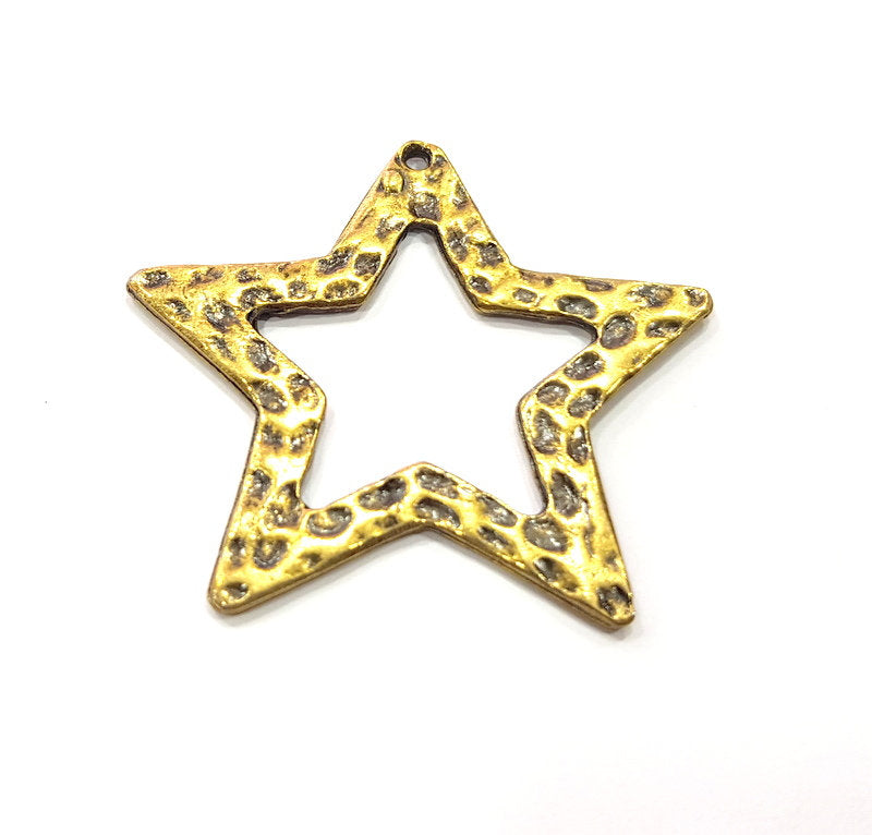 10 Hammered Star Charm Antique Bronze Charm Antique Bronze Plated Metal  (42mm) G15836