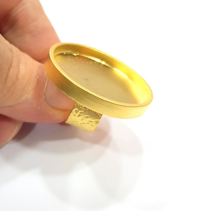 Gold Ring Base Blank Setting Cabochon Base inlay Ring Backs Mounting Adjustable Ring Base Bezel (35mm blank ) Gold Plated Metal G15837