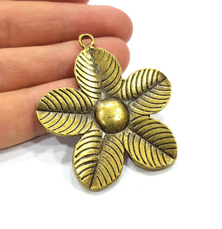 Flower Pendant Antique Bronze Pendant Antique Bronze Plated Metal ( 54x49mm) G15843