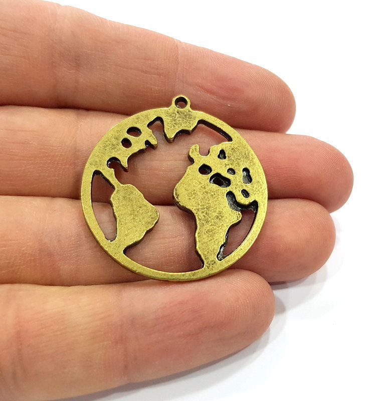 2 Earth Charm Antique Bronze Charm Antique Bronze Plated Metal  (35mm) G15846