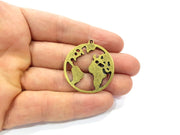 2 Earth Charm Antique Bronze Charm Antique Bronze Plated Metal  (35mm) G15846