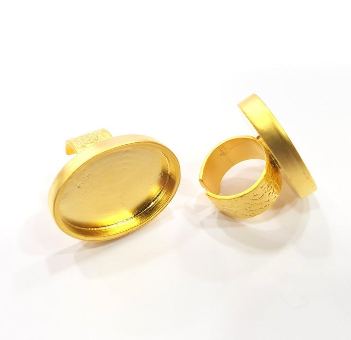 Gold Ring Base Blank Setting Cabochon Base inlay Ring Backs Mounting Adjustable Ring Base Bezel (30x22mm blank ) Gold Plated Metal G15847
