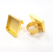Gold Ring Base Blank Setting Cabochon Base inlay Ring Backs Mounting Adjustable Ring Base Bezel (25mm blank ) Gold Plated Metal G15855