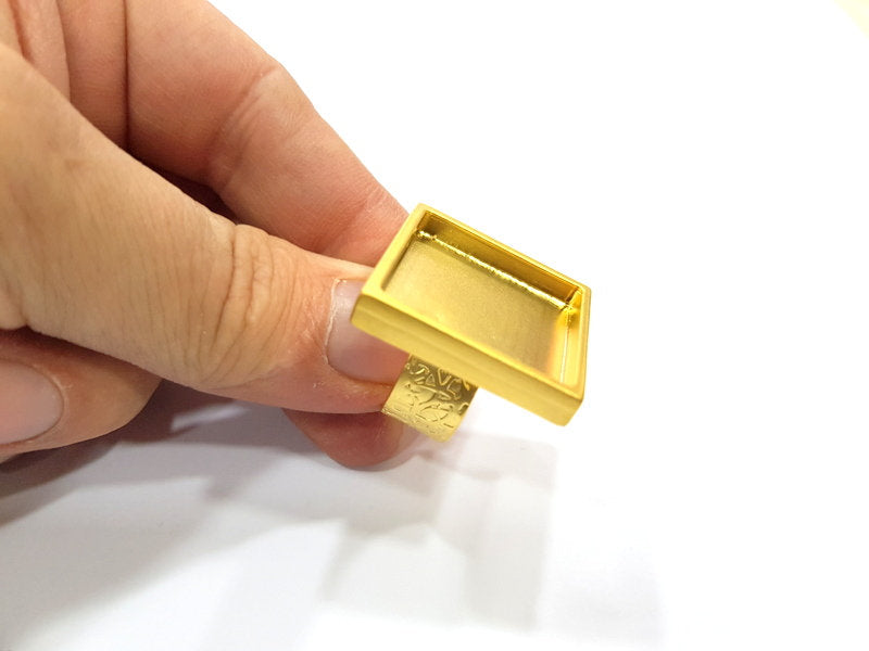 Gold Ring Base Blank Setting Cabochon Base inlay Ring Backs Mounting Adjustable Ring Base Bezel (25mm blank ) Gold Plated Metal G15855