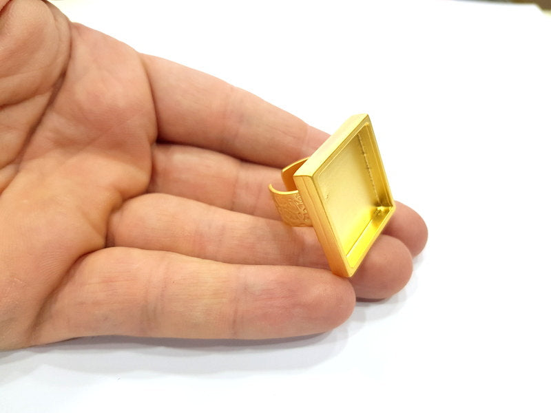 Gold Ring Base Blank Setting Cabochon Base inlay Ring Backs Mounting Adjustable Ring Base Bezel (25mm blank ) Gold Plated Metal G15855