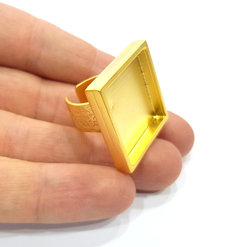 Gold Ring Base Blank Setting Cabochon Base inlay Ring Backs Mounting Adjustable Ring Base Bezel (25mm blank ) Gold Plated Metal G15855