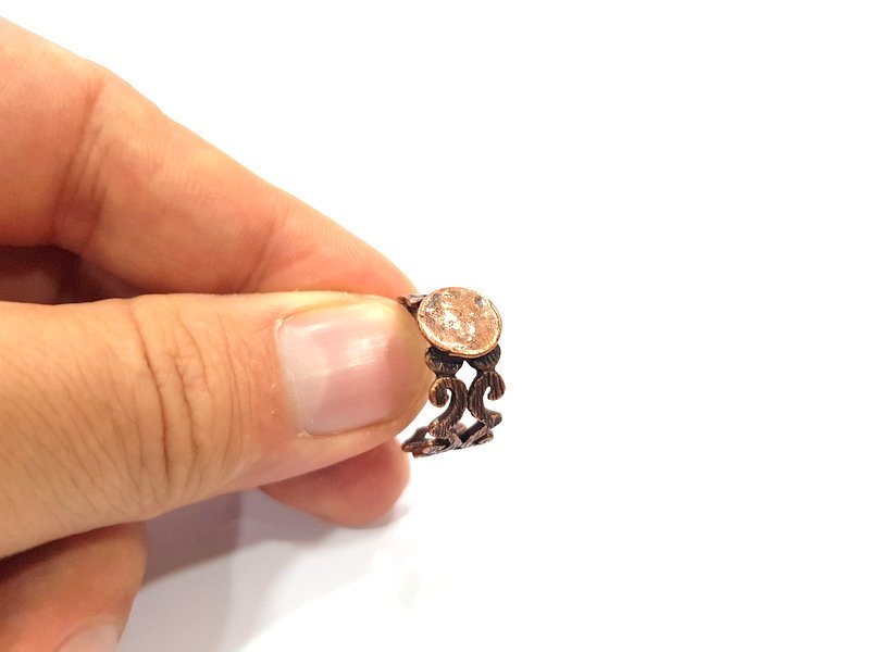 Copper Ring Settings inlay Ring Blank Mosaic Ring Bezel Base Cabochon Mountings ( 10 mm blank) Antique Copper Plated Brass G15096