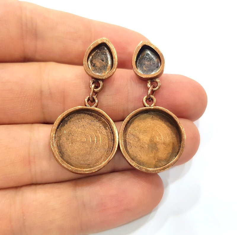 Earring Blank Base Settings Copper Resin Blank Cabochon Base inlay Mountings Antique Copper Plated Brass (18+10x8mm blank) 1 Set  G15097