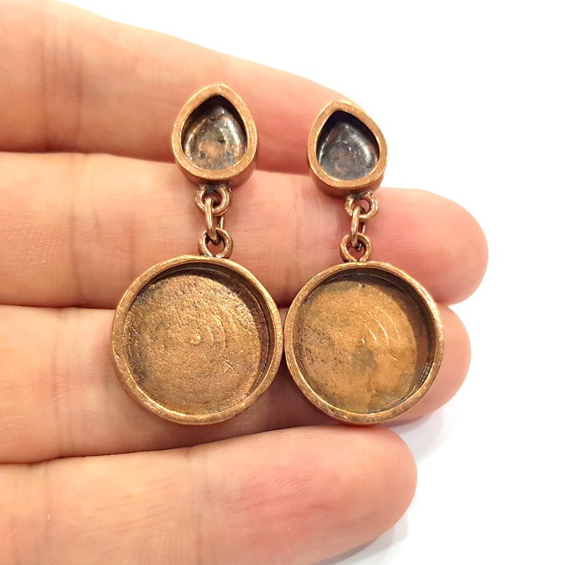 Earring Blank Base Settings Copper Resin Blank Cabochon Base inlay Mountings Antique Copper Plated Brass (18+10x8mm blank) 1 Set  G15097