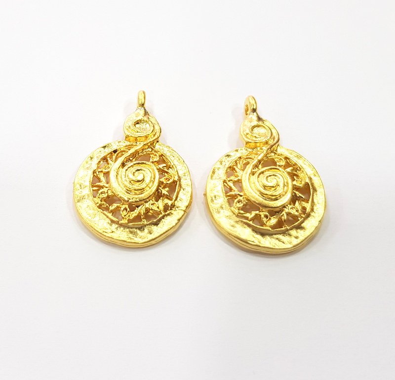 2 Spiral Charms Gold Charms Gold Plated Charms  (27x18 mm)  G15107