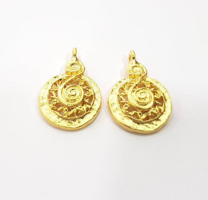 2 Spiral Charms Gold Charms Gold Plated Charms  (27x18 mm)  G15107