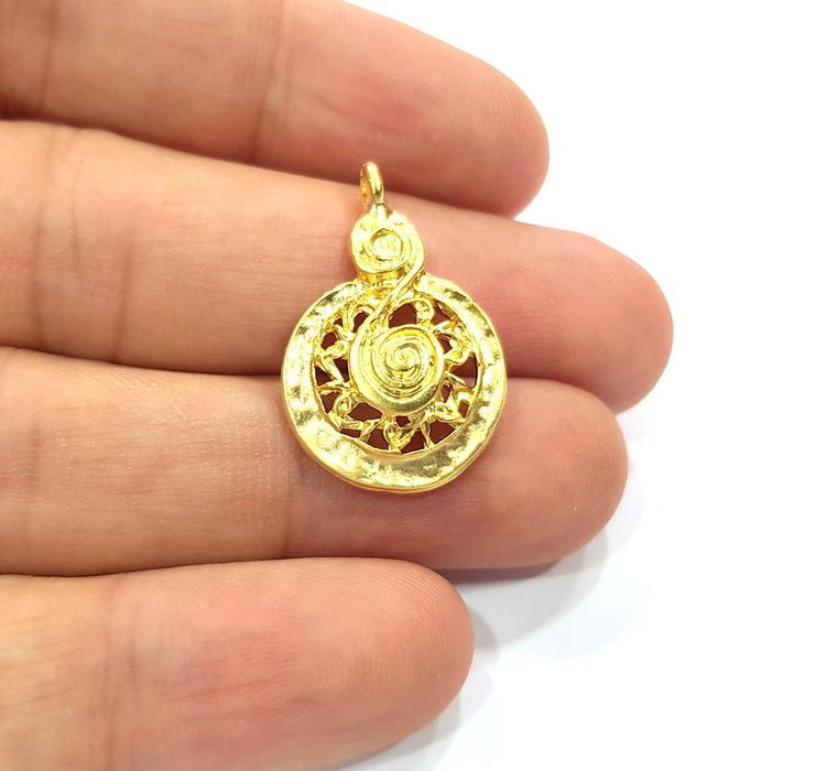 2 Spiral Charms Gold Charms Gold Plated Charms  (27x18 mm)  G15107