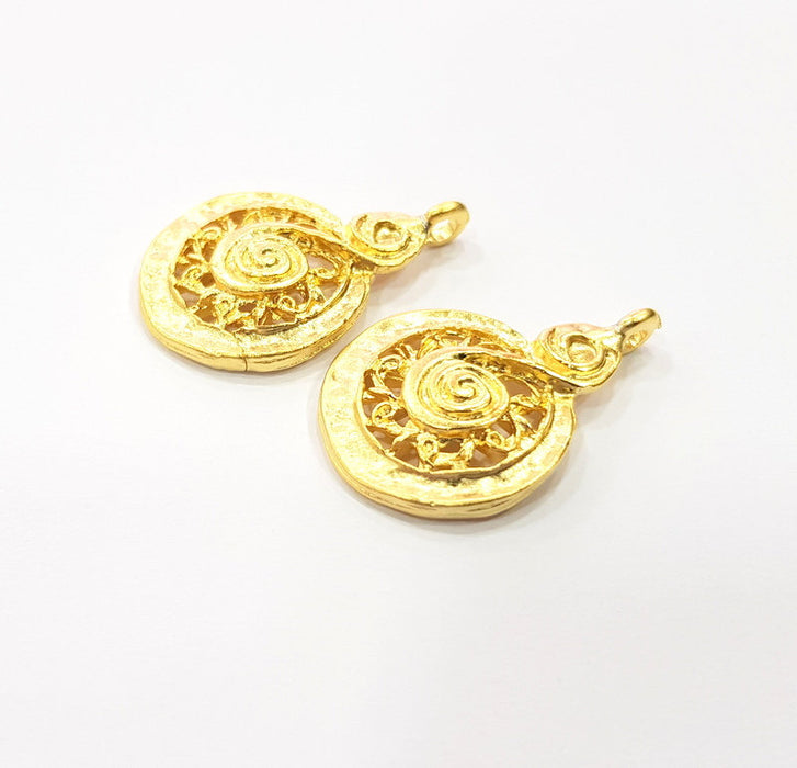 2 Spiral Charms Gold Charms Gold Plated Charms  (27x18 mm)  G15107