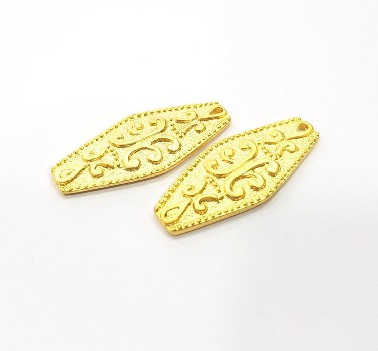 2 Gold Charms Gold Plated Charms  (38x15 mm)  G15108