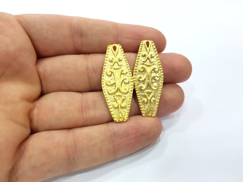 2 Gold Charms Gold Plated Charms  (38x15 mm)  G15108