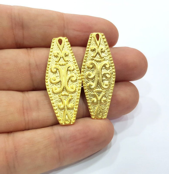 2 Gold Charms Gold Plated Charms  (38x15 mm)  G15108