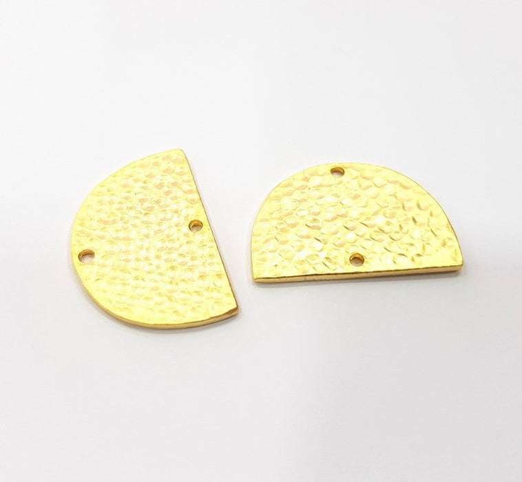 2 Hammered Semi Circle Connector Charms Half Moon Charms Gold Charms Gold Plated Charms  (30x20 mm)  G15109