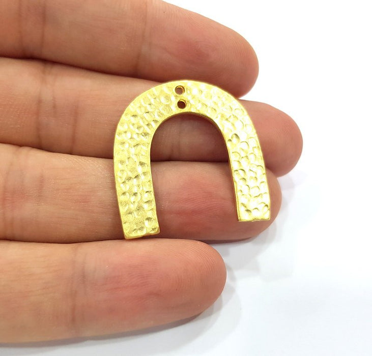 2 Hammered U Charms Gold Charms Gold Plated Charms  (30x20 mm)  G15110