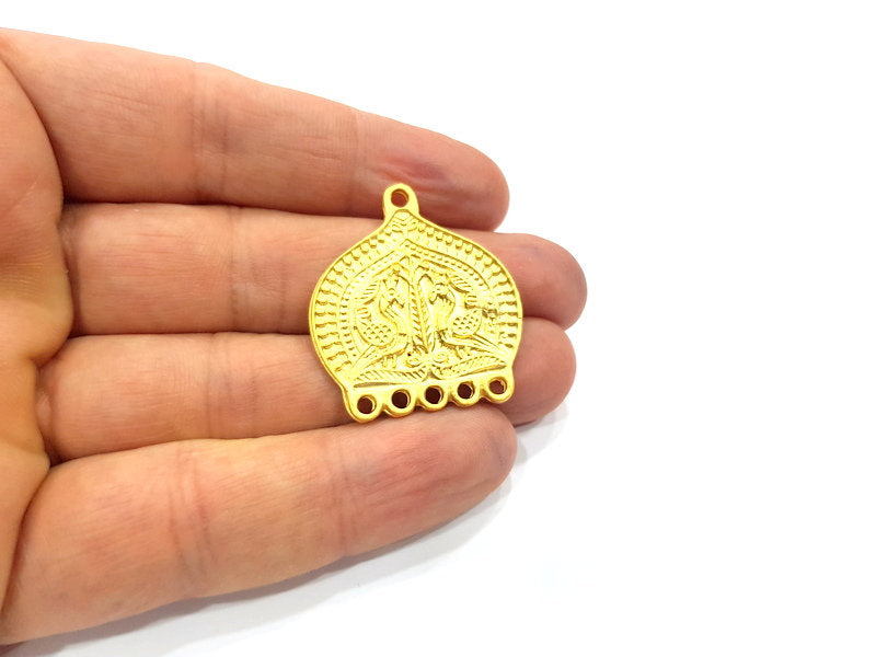 2 Gold Patterned Connector Charm Gold Charms Gold Plated Metal (35x31mm)  G15863