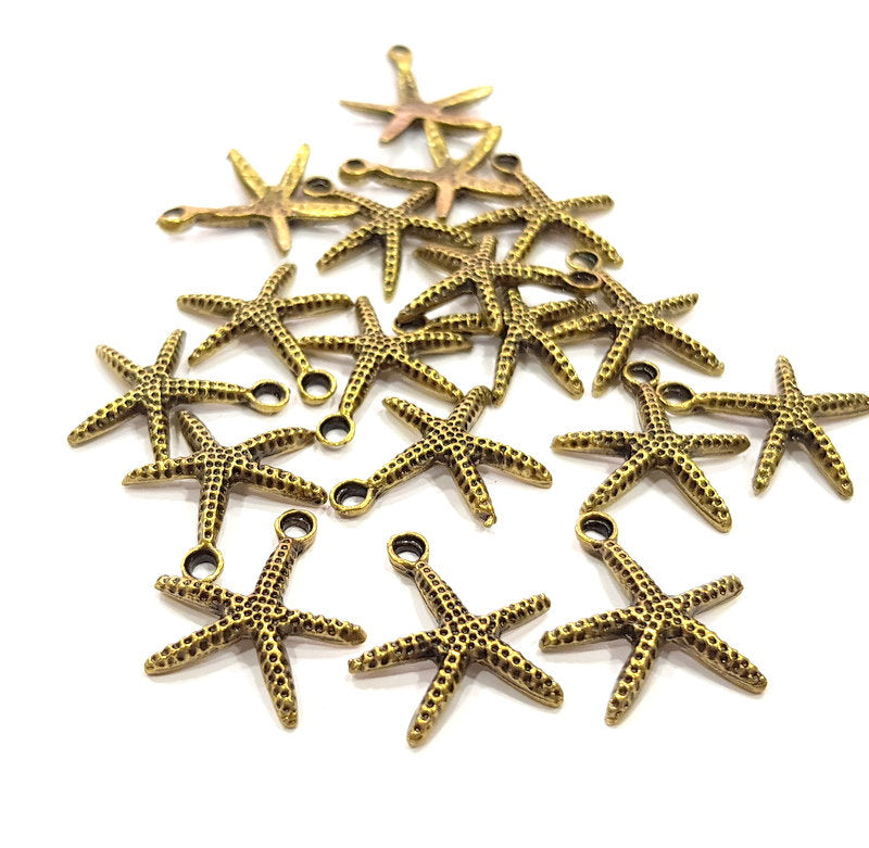 10 Starfish Charm Antique Bronze Plated Metal  (17mm) G15869