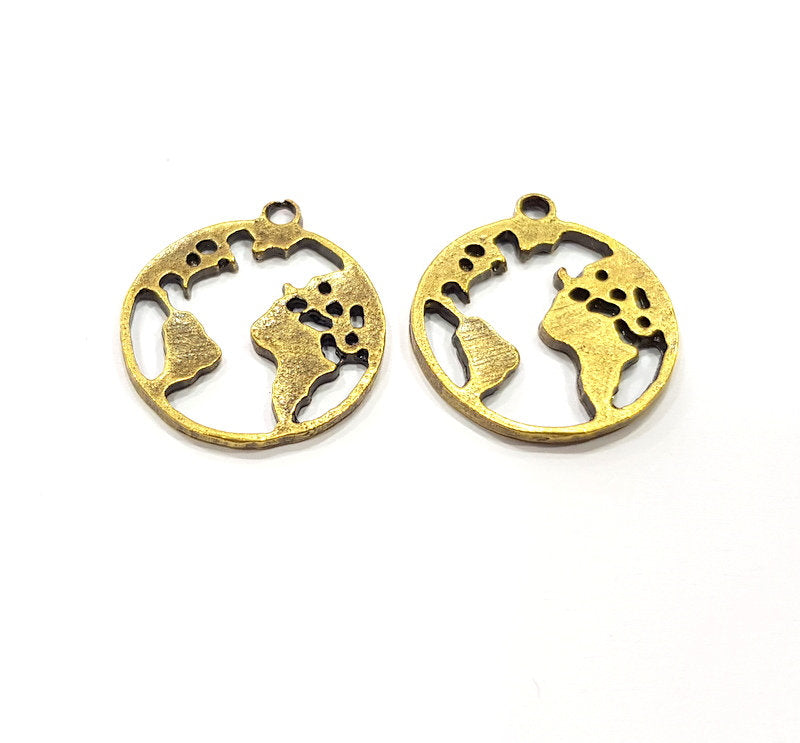 5 Earth Charm Antique Bronze Charm Antique Bronze Plated Metal  (21mm) G15870