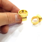 Gold Ring Base Blank Setting Cabochon Base inlay Ring Backs Mounting Adjustable Ring Base Bezel (16mm blank ) Gold Plated Metal G15880