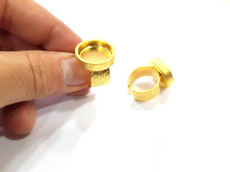 Gold Ring Base Blank Setting Cabochon Base inlay Ring Backs Mounting Adjustable Ring Base Bezel (16mm blank ) Gold Plated Metal G15880