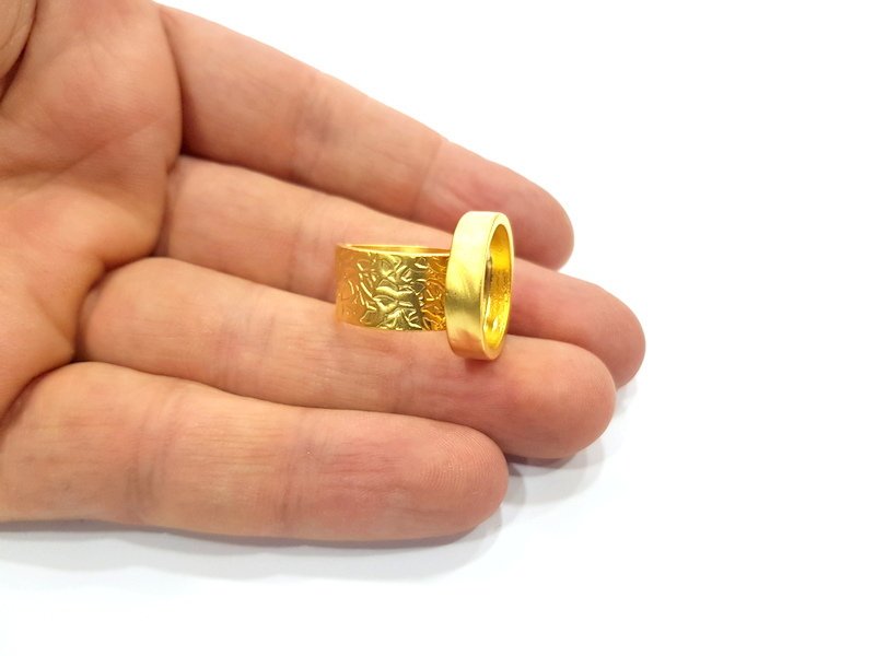 Gold Ring Base Blank Setting Cabochon Base inlay Ring Backs Mounting Adjustable Ring Base Bezel (16mm blank ) Gold Plated Metal G15880