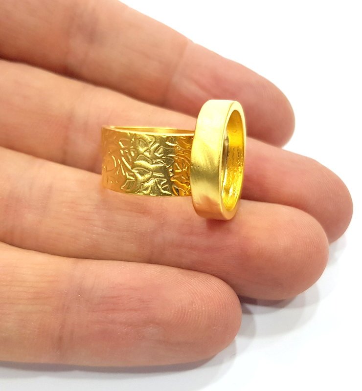 Gold Ring Base Blank Setting Cabochon Base inlay Ring Backs Mounting Adjustable Ring Base Bezel (16mm blank ) Gold Plated Metal G15880