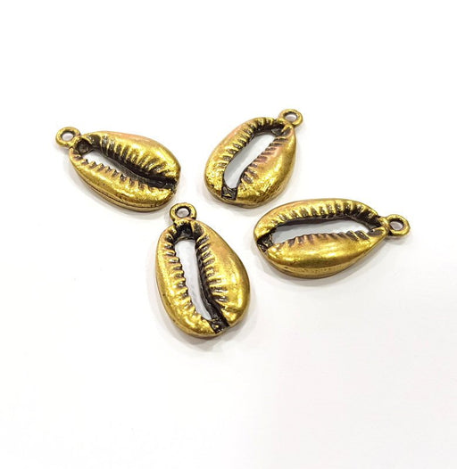 4 Cowrie Shell Charm Antique Bronze Charm Antique Bronze Plated Metal  (24x13mm) G15871