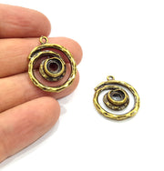 2 Spiral Charm Antique Bronze Charm Antique Bronze Plated Metal  (22mm) G15881