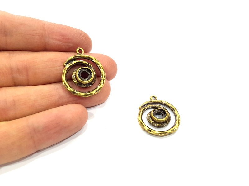 2 Spiral Charm Antique Bronze Charm Antique Bronze Plated Metal  (22mm) G15881