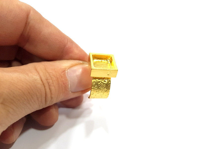 Gold Ring Base Blank Setting Cabochon Base inlay Ring Backs Mounting Adjustable Ring Base Bezel (10mm blank ) Gold Plated Metal G15888