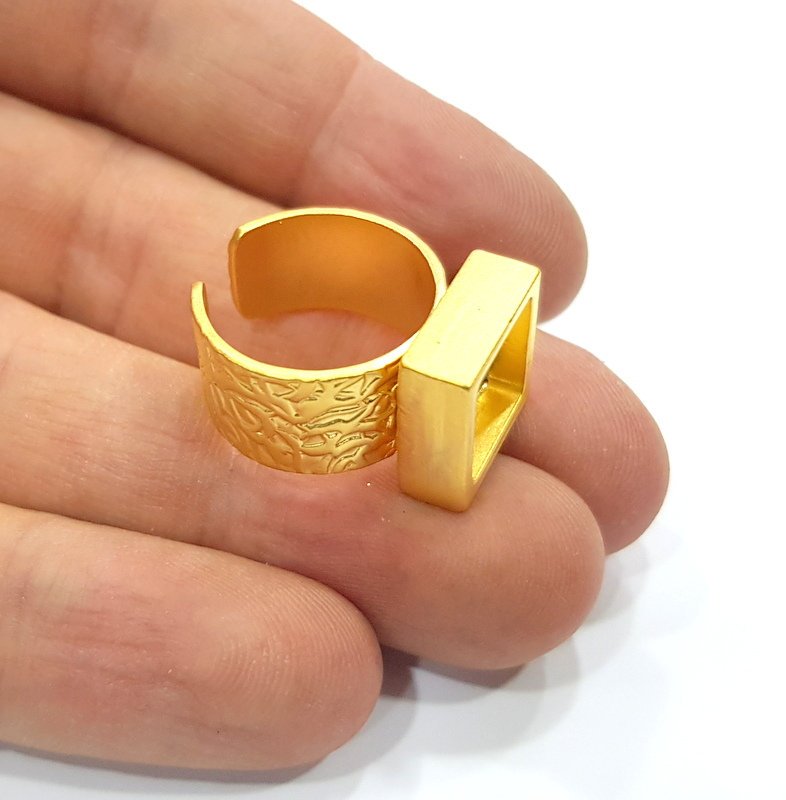 Gold Ring Base Blank Setting Cabochon Base inlay Ring Backs Mounting Adjustable Ring Base Bezel (10mm blank ) Gold Plated Metal G15888