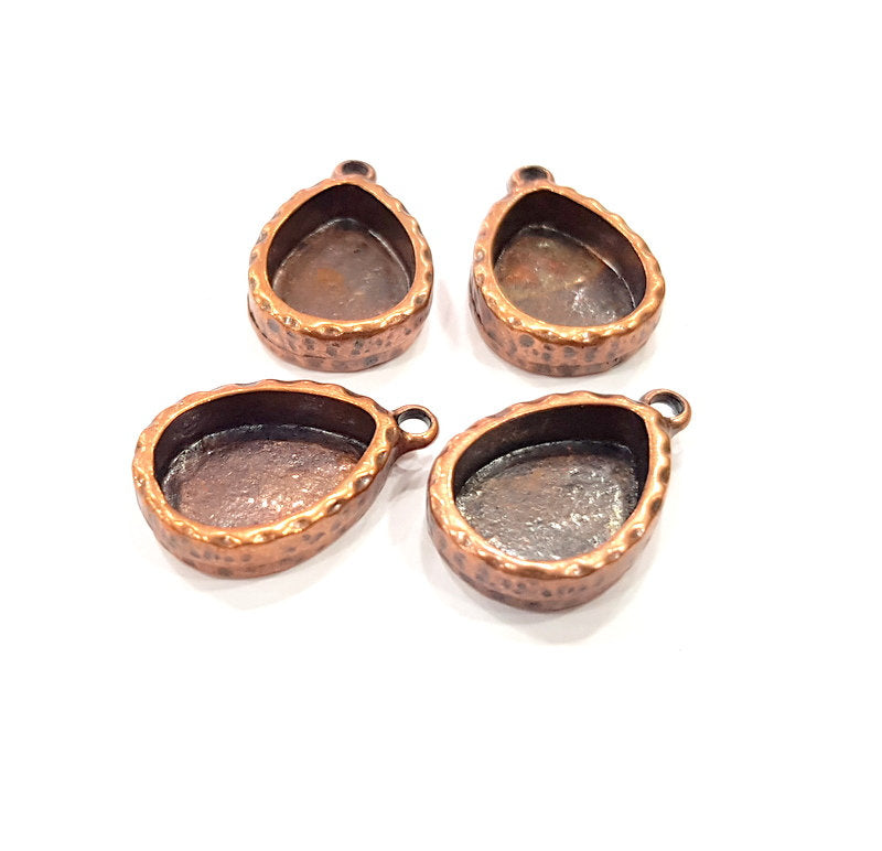 4 Copper Pendant Blank Resin Base Hammered Cabochon Blank Mosaic inlay Necklace Mounting Antique Copper Plated Metal (14x10mm blank)  G15894