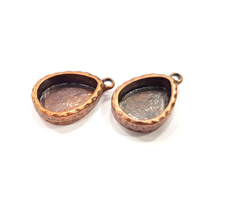 4 Copper Pendant Blank Resin Base Hammered Cabochon Blank Mosaic inlay Necklace Mounting Antique Copper Plated Metal (14x10mm blank)  G15894