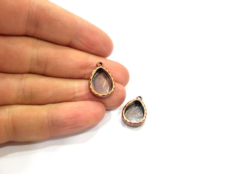 4 Copper Pendant Blank Resin Base Hammered Cabochon Blank Mosaic inlay Necklace Mounting Antique Copper Plated Metal (14x10mm blank)  G15894